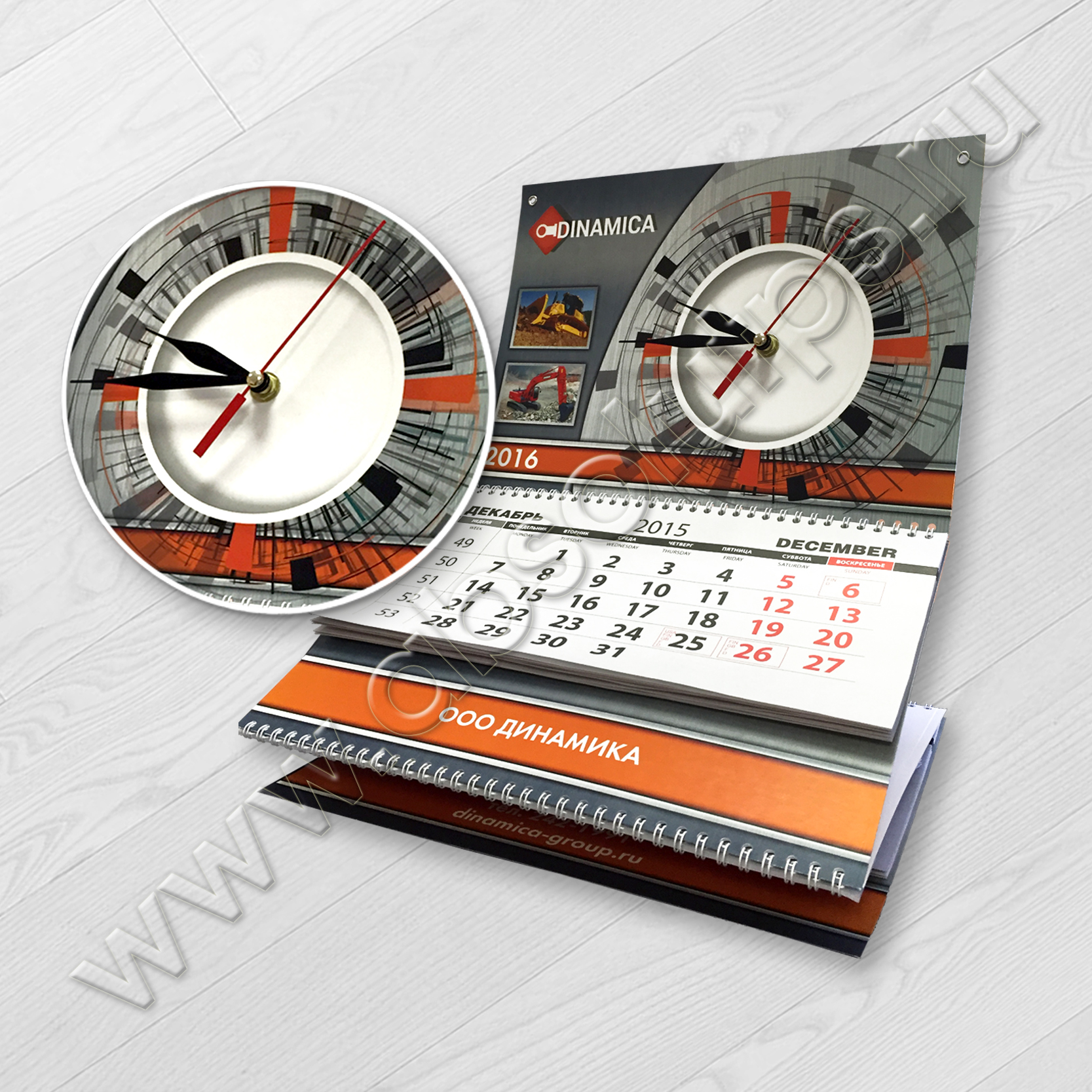 Заказать печать календарей с часами в Спб, цены на изготовление календарей  с часовым механизмом